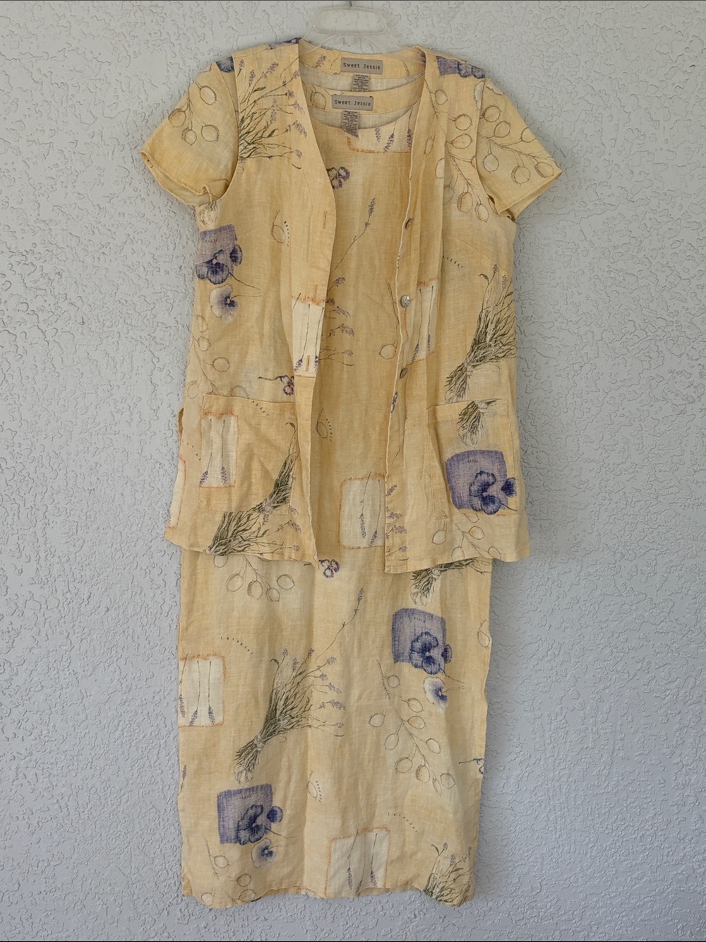 Sweet Jessie Yellow Floral Linen 2 pc.Dress Set size M
